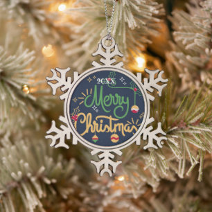 Merry Christmas Family and First Snowflake Pewter Christmas Ornament