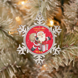 Merry Christmas Family and First Snowflake Pewter Christmas Ornament