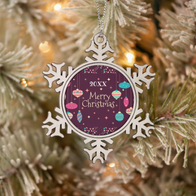 Merry Christmas Family and First Snowflake Pewter Christmas Ornament (Tree)