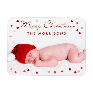 Merry Christmas Family Baby with Red Dots Magnet