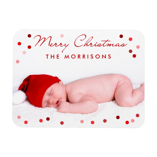 Merry Christmas Family Baby with Red Dots Magnet (Horizontal)