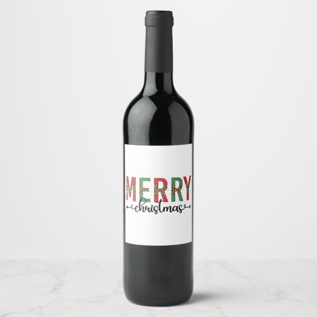 Merry Christmas Family Christmas Celebration Gifts Wine Label (Front)