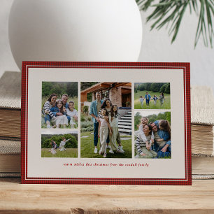 Merry Christmas family collage six photo red Holiday Card
