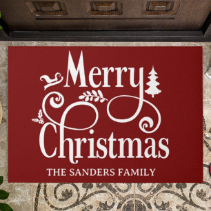 Merry Christmas Family Cute Christmas Doormat