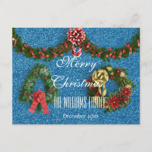 Merry Christmas Family December 2016 Wreath Blue Holiday Postcard