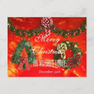 Merry Christmas Family December 2016 Wreath Red Holiday Postcard