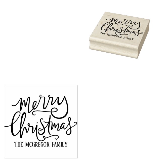 Merry Christmas Family Name Card and Stationary Rubber Stamp (Stamped)