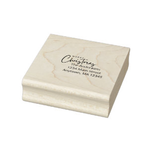 Merry Christmas Family Name Holiday Rubber Stamp