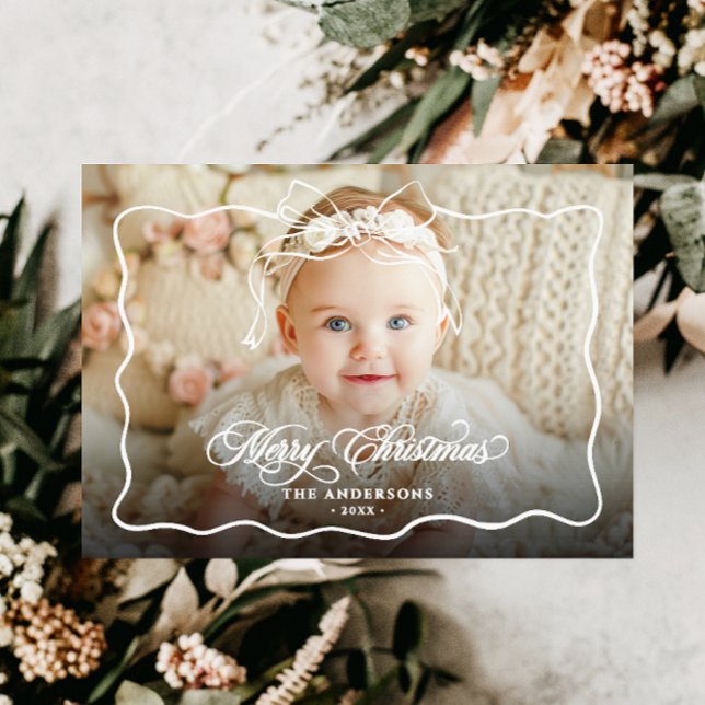 Merry Christmas Family Name & Photo Holiday Card (Creator Uploaded)
