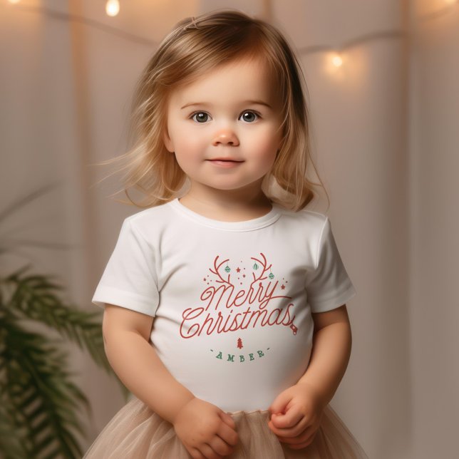 Merry Christmas Family Name Reindeer Holiday Baby T-Shirt (Merry Christmas Family Name Reindeer Holiday Toddler T-shirt)