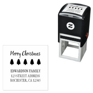Merry christmas family name return address self-inking stamp
