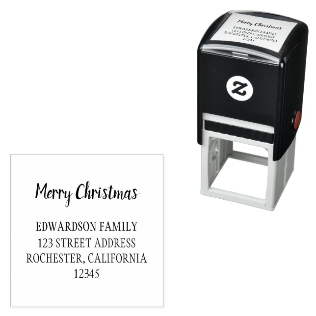 Merry christmas family name return address self-inking stamp (In Situ)