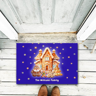 Merry Christmas Family Personalised Name Navy Fun Doormat