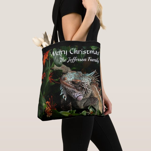 Merry Christmas Family Pet Tropical Personalise  Tote Bag (Close Up)