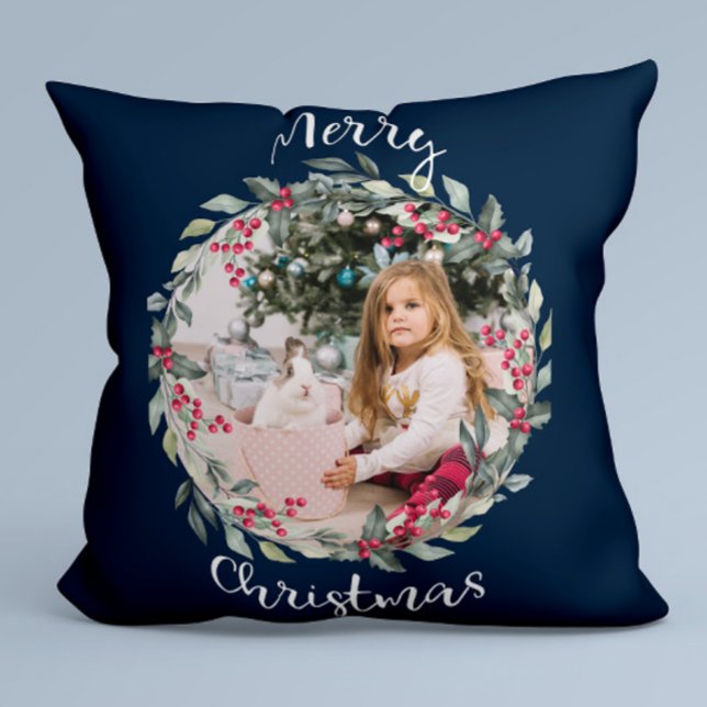 Merry Christmas family photo Blue Cushion (Creator Uploaded)
