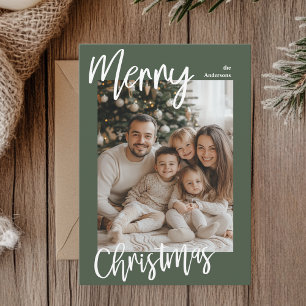 Merry Christmas Family Photo Card   Green Frame 