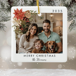 Merry Christmas Family Photo Ceramic Ornament