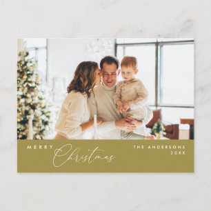 Merry Christmas Family Photo, Classy Gold Postcard