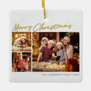 Merry Christmas Family Photo Collage Ceramic Ornament