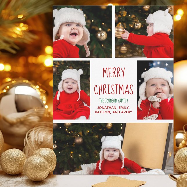 Merry Christmas Family Photo Collage Cute Modern Holiday Card (Creator Uploaded)