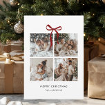 Merry Christmas Family Photo Collage Gift Holiday Card<br><div class="desc">Merry Christmas Family Photo Collage Card | Minimalist Red Bow Holiday Design</div>