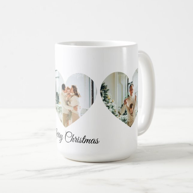 Merry Christmas Family Photo Collage Heart Mug (Front Right)