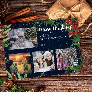 Merry Christmas family photo collage magnetic card
