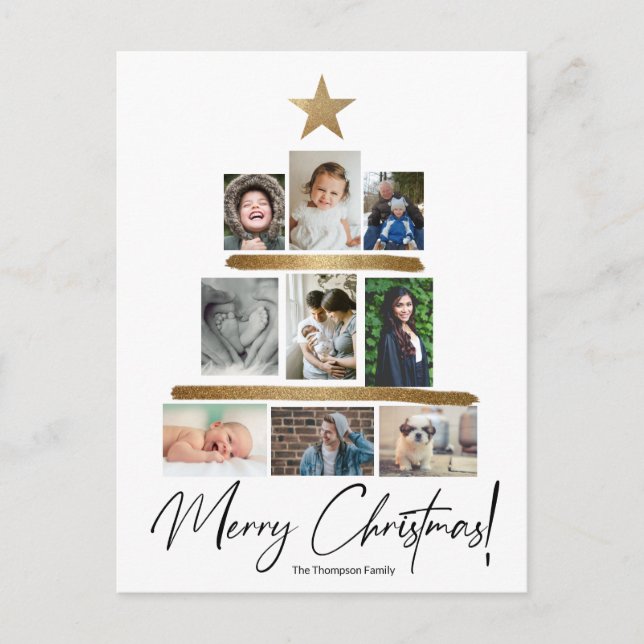 Merry Christmas Family Photo Collage Tree  Holiday Postcard (Front)