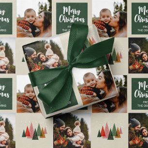 Merry Christmas Family Photo Collage Wrapping Paper Sheet