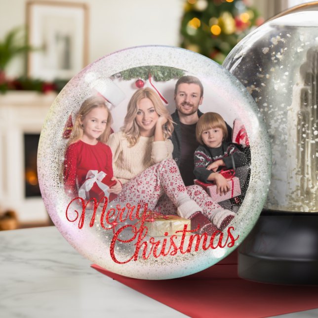 Merry Christmas Family Photo Custom Snow Globe Holiday Card (Creator Uploaded)