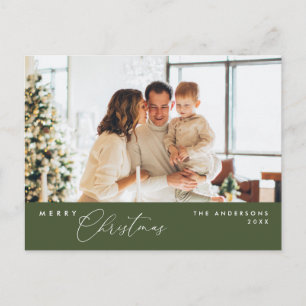 Merry Christmas Family Photo, Dark Green Postcard