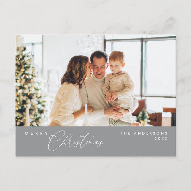 Merry Christmas Family Photo, Dark Grey Postcard (Front)