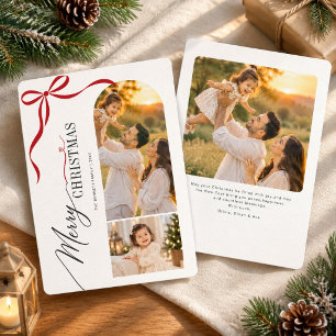 Merry Christmas Family Photo Elegant Red Ribbon Holiday Card