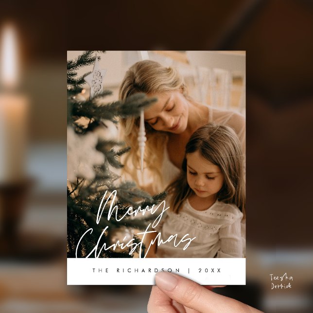 Merry Christmas Family Photo Elegant Typography Postcard (Merry Christmas Family Photo Elegant Cute Typography Postcard )