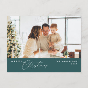 Merry Christmas Family Photo, Emerald Green Postcard