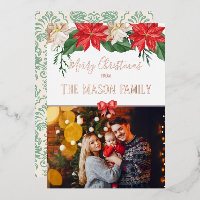 Merry Christmas Family Photo Floral Modern  (Front/Back)