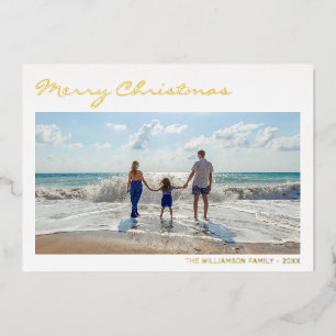 Merry Christmas Family Photo Foil Holiday Card