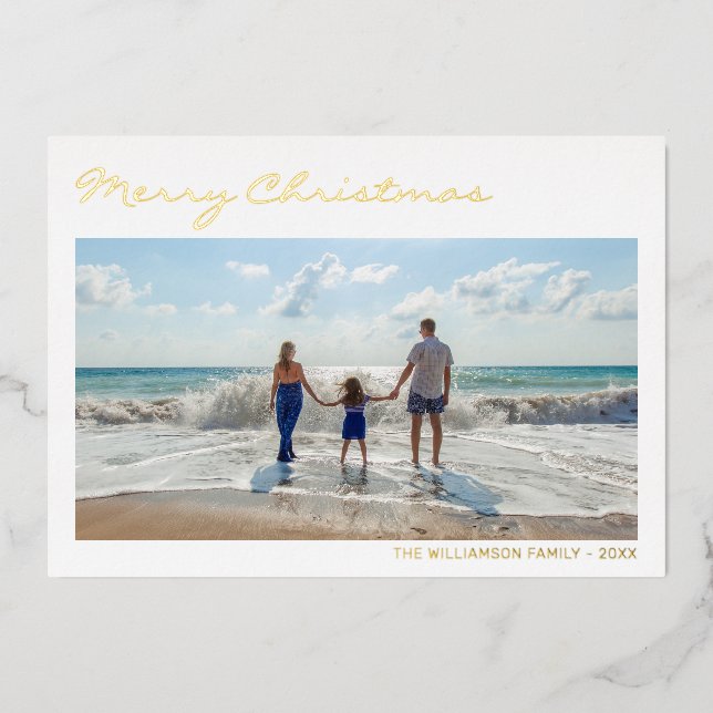 Merry Christmas Family Photo Foil Holiday Card (Front)