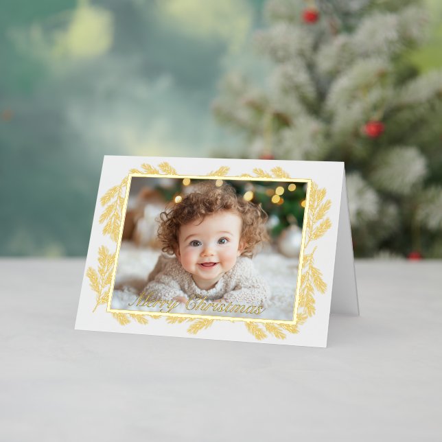 Merry Christmas Family Photo Gold  Foil Holiday Card (Holiday In Situ)