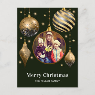 Merry Christmas Family Photo Green Gold Holiday Postcard