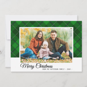 Merry Christmas Family Photo Green Tartan Style Card