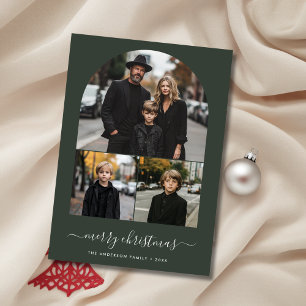 Merry Christmas Family Photo Greetings Green Holiday Card