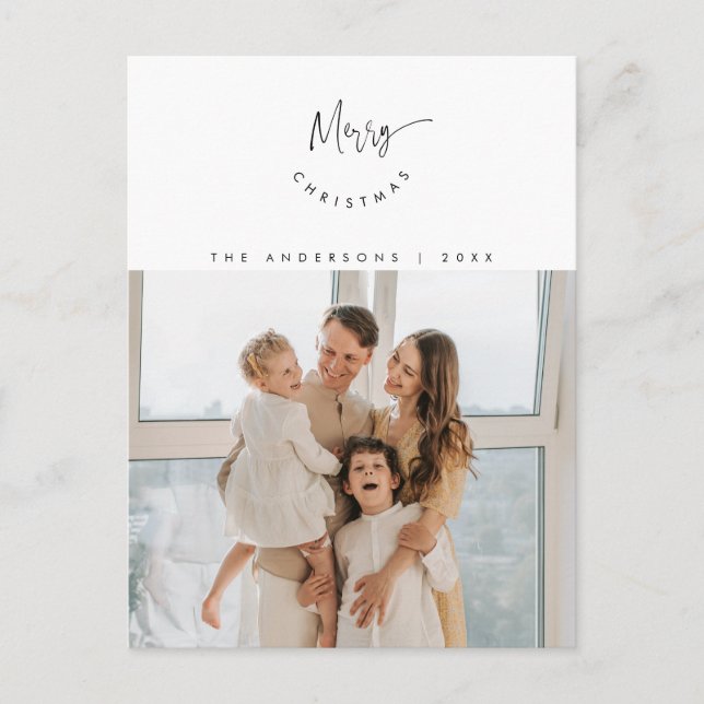 Merry Christmas, Family Photo Happy Smiling Script Postcard (Front)