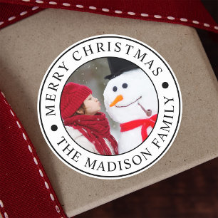 Merry Christmas Family Photo Holiday Classic Round Sticker