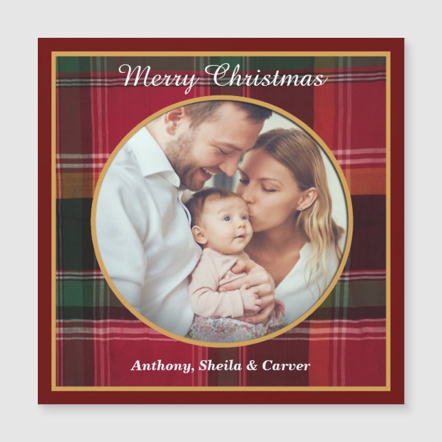Merry Christmas Family Photo Magnetic Card (Front)