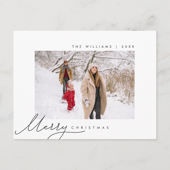 Merry Christmas, Family Photo, Minimalist Script Postcard (Front)