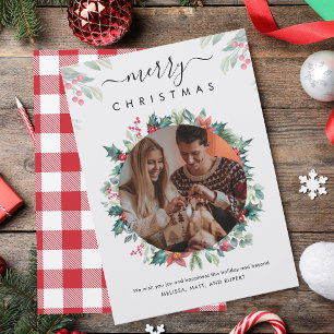 Merry Christmas Family Photo Mistletoe Botanical Card