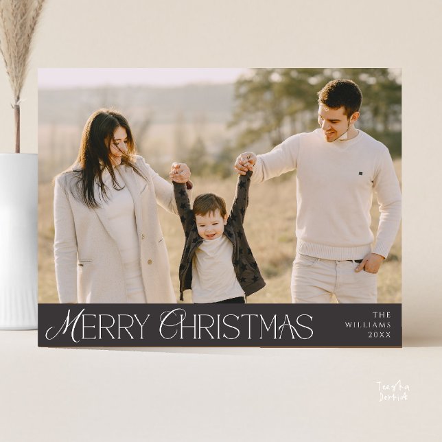 Merry Christmas Family Photo, Modern Elegant Postcard (Merry Christmas Family Photo, Modern Elegant Postcard in Charcoal Dark Grey)