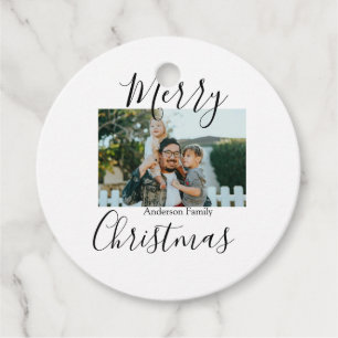 Merry Christmas family photo modern elegant rustic Favour Tags