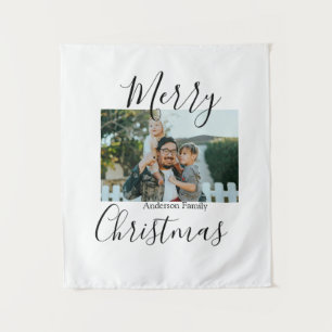 Merry Christmas family photo modern elegant rustic Tapestry